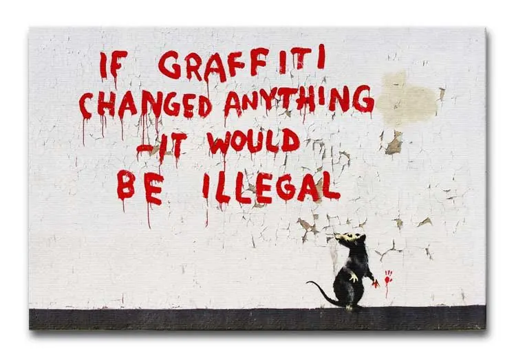 Banksy's graffiti - the modern satirist -now ironically displayed in a gallery